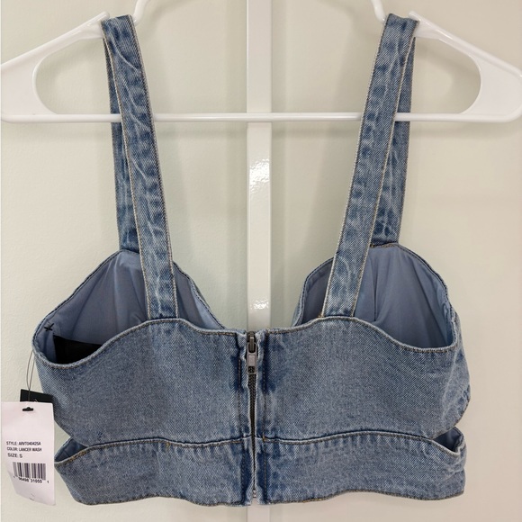 AFRM Light Wash Denim Cutout Crop Top - Light Blue - Picture 4 of 10